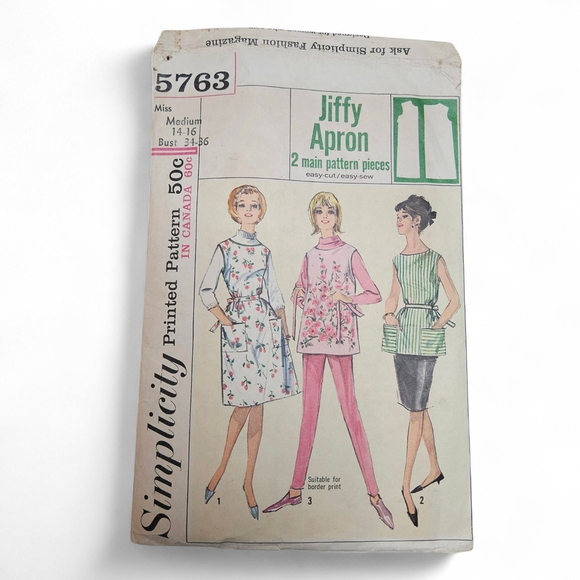 Simplicity Other - Vintage 1964 Simplicity Jiffy Apron Pattern #5763 Med 14-16 Easy Cut Easy Sew